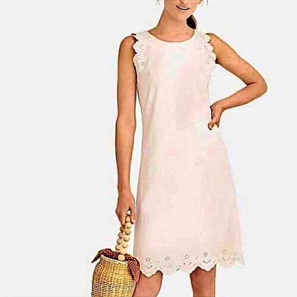 J CREW Eyelet White Sleeveless Shift Dress Cotton Sz XSMALL - Picture 2 of 8